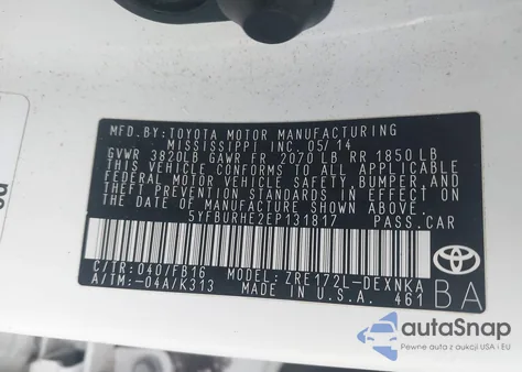 2014 Toyota Corolla Le Plus из США, поврежденный, VIN 5YFBURHE2EP131817